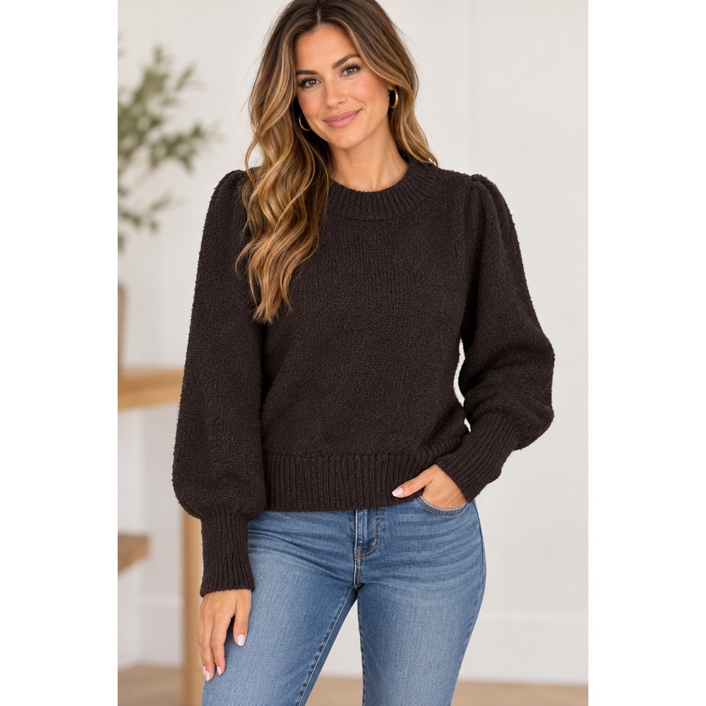 177. Maeve by Anthropologie Puff-Sleeved Black Sweater Cotton Long Sleeve XL - Picture 1 of 8